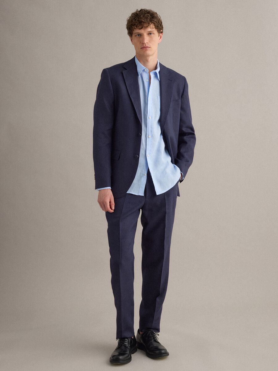 Pantaloni in puro lino blu slim fit_1