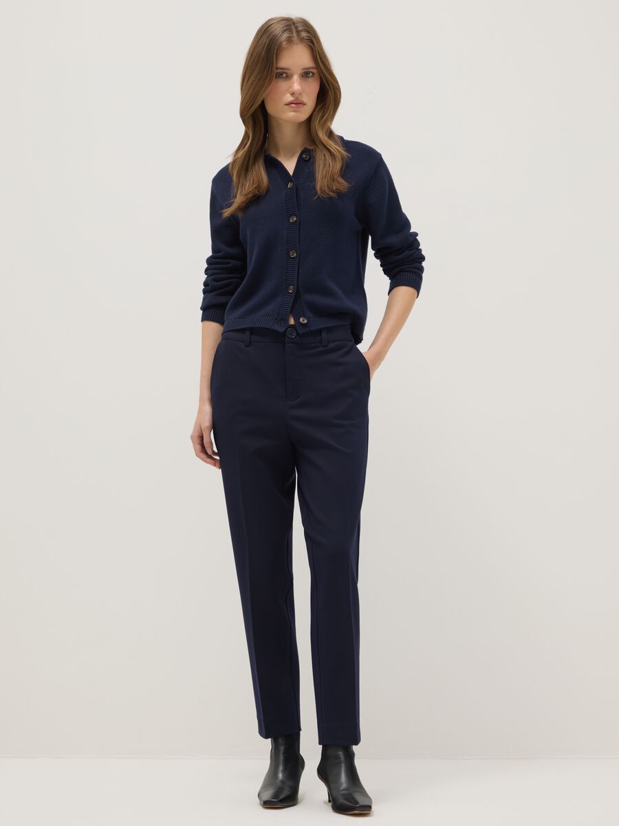 Blue cardigan with polo collar in pure cotton regular fit_1