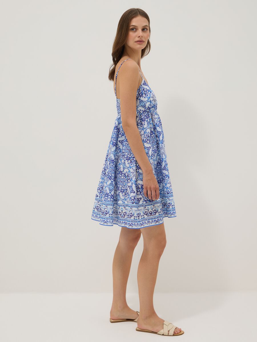 Blue pure cotton slip dress with all-over print_1