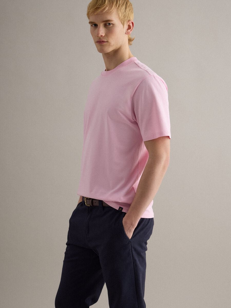 Pink pure cotton crew neck t-shirt with relaxed fit_2
