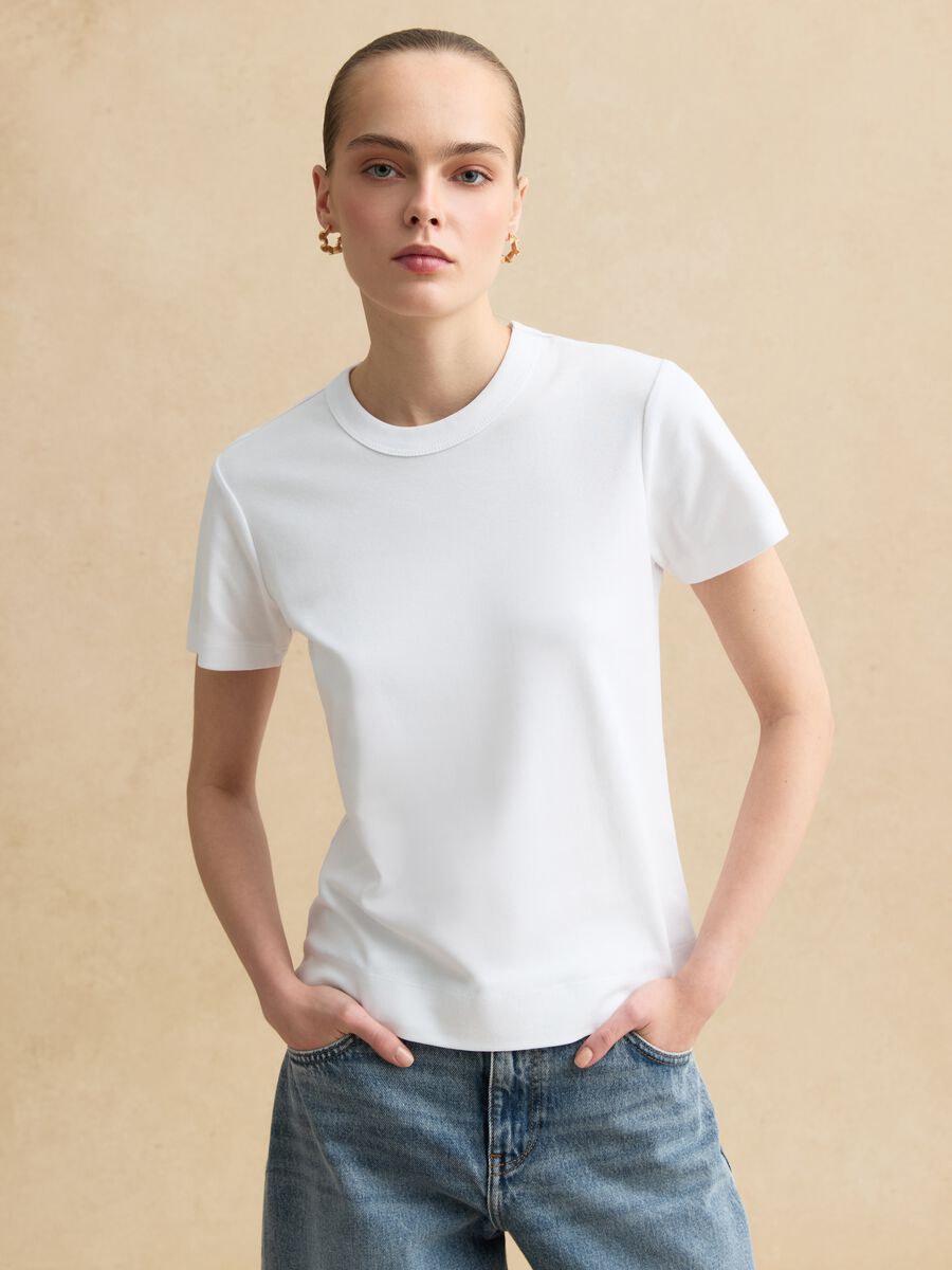 White short sleeve regular fit cotton blend t-shirt_0
