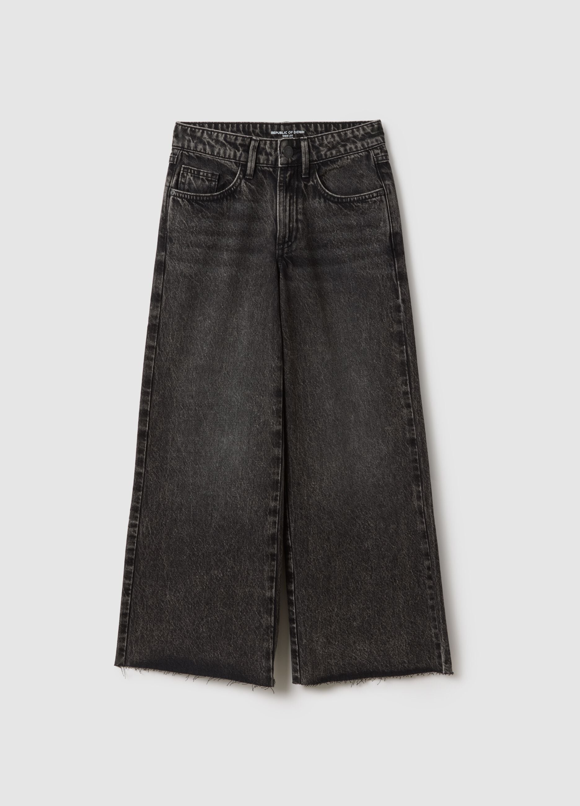 Girls' grey pure cotton wide leg jeans