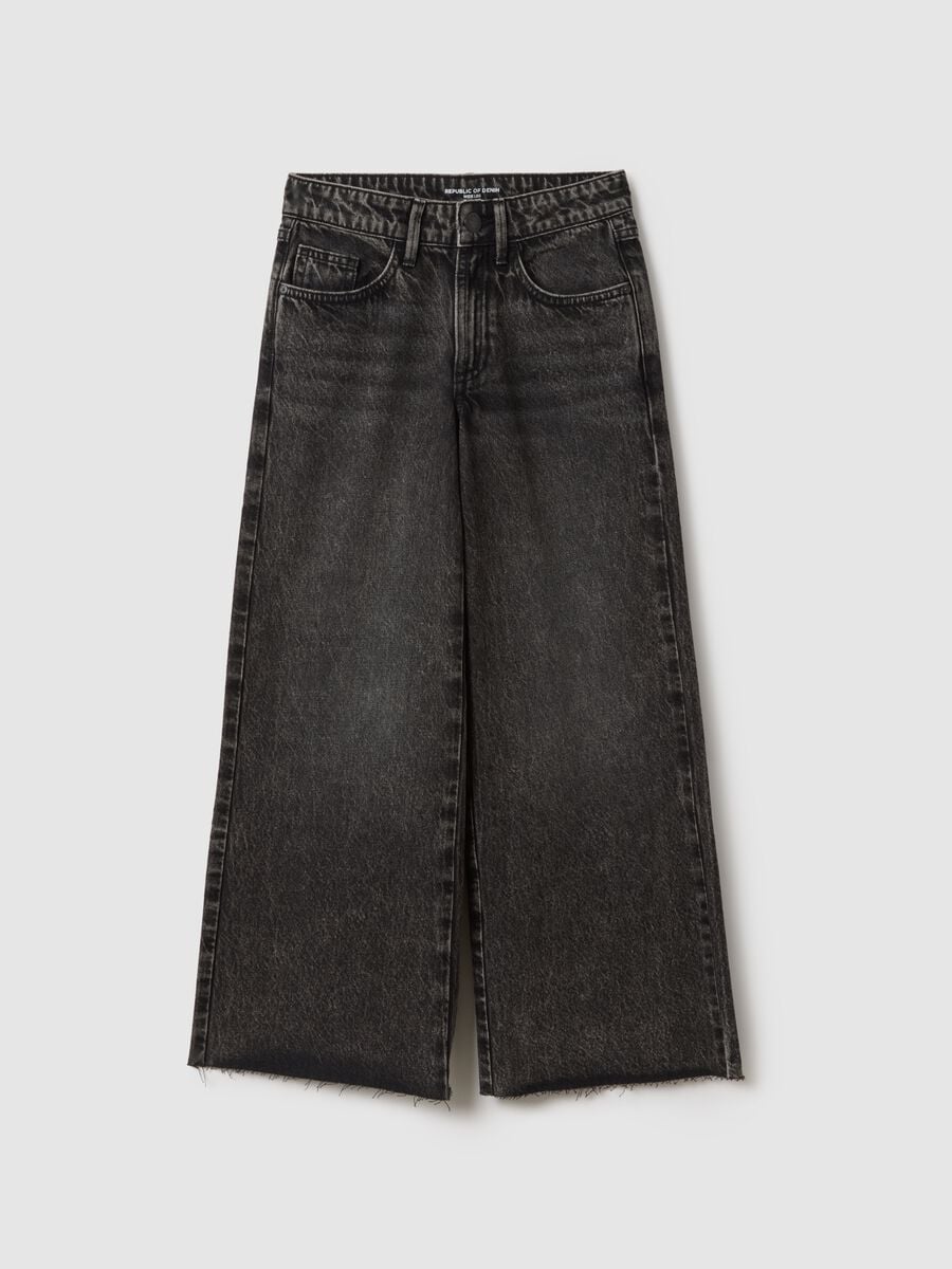 Girls' grey pure cotton wide leg jeans_3