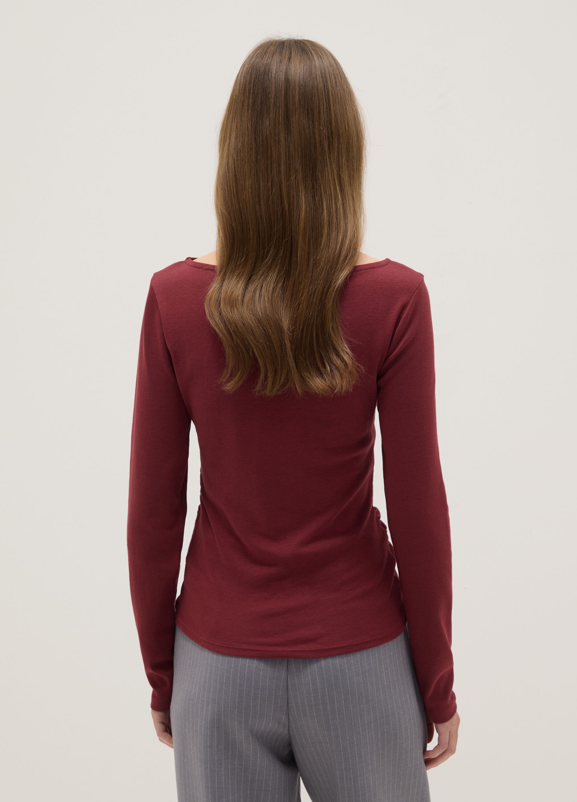 Red long-sleeved pure cotton T-shirt regular fit