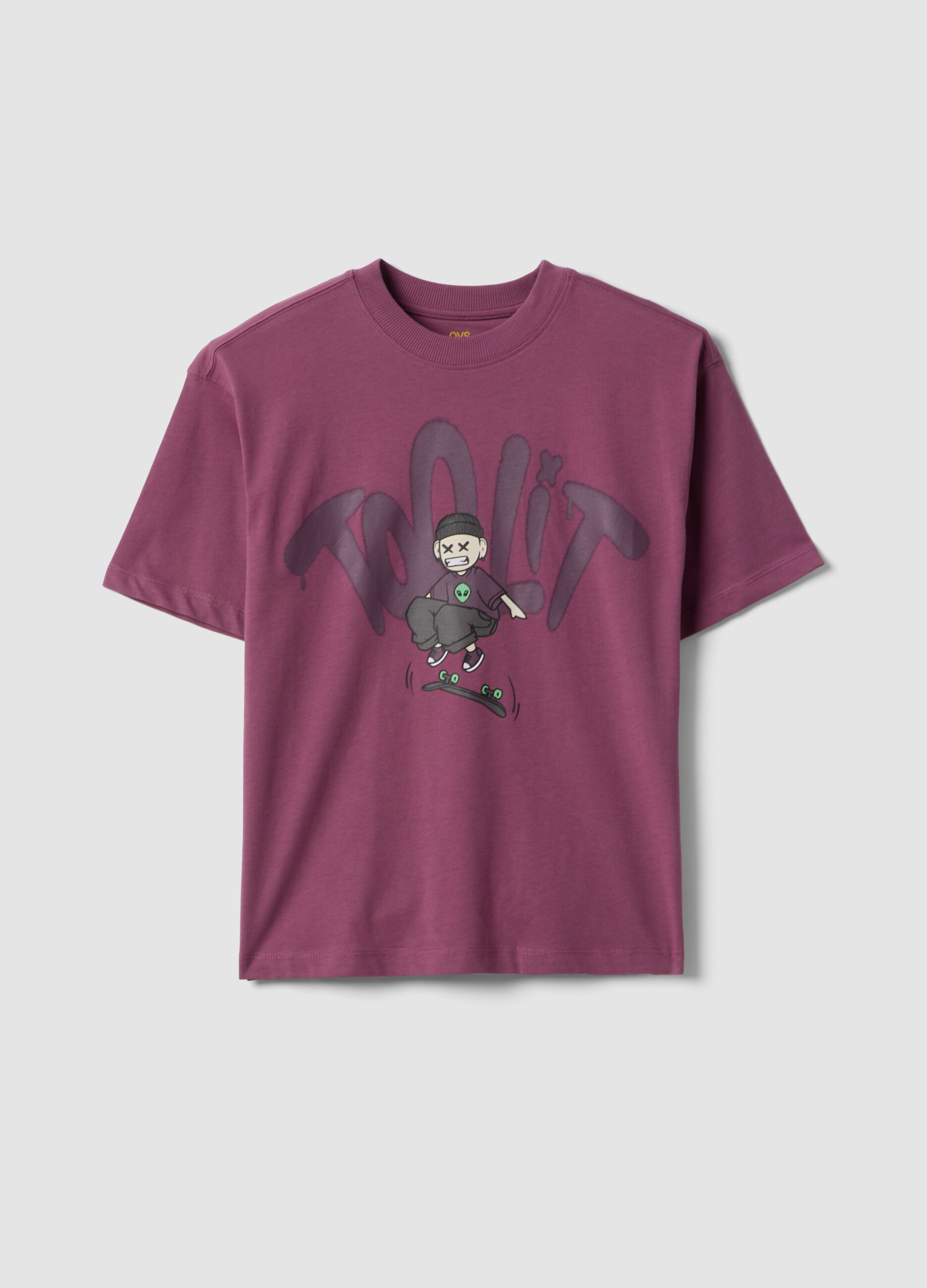 Boys&rsquo; purple 100% cotton oversized T-shirt with print