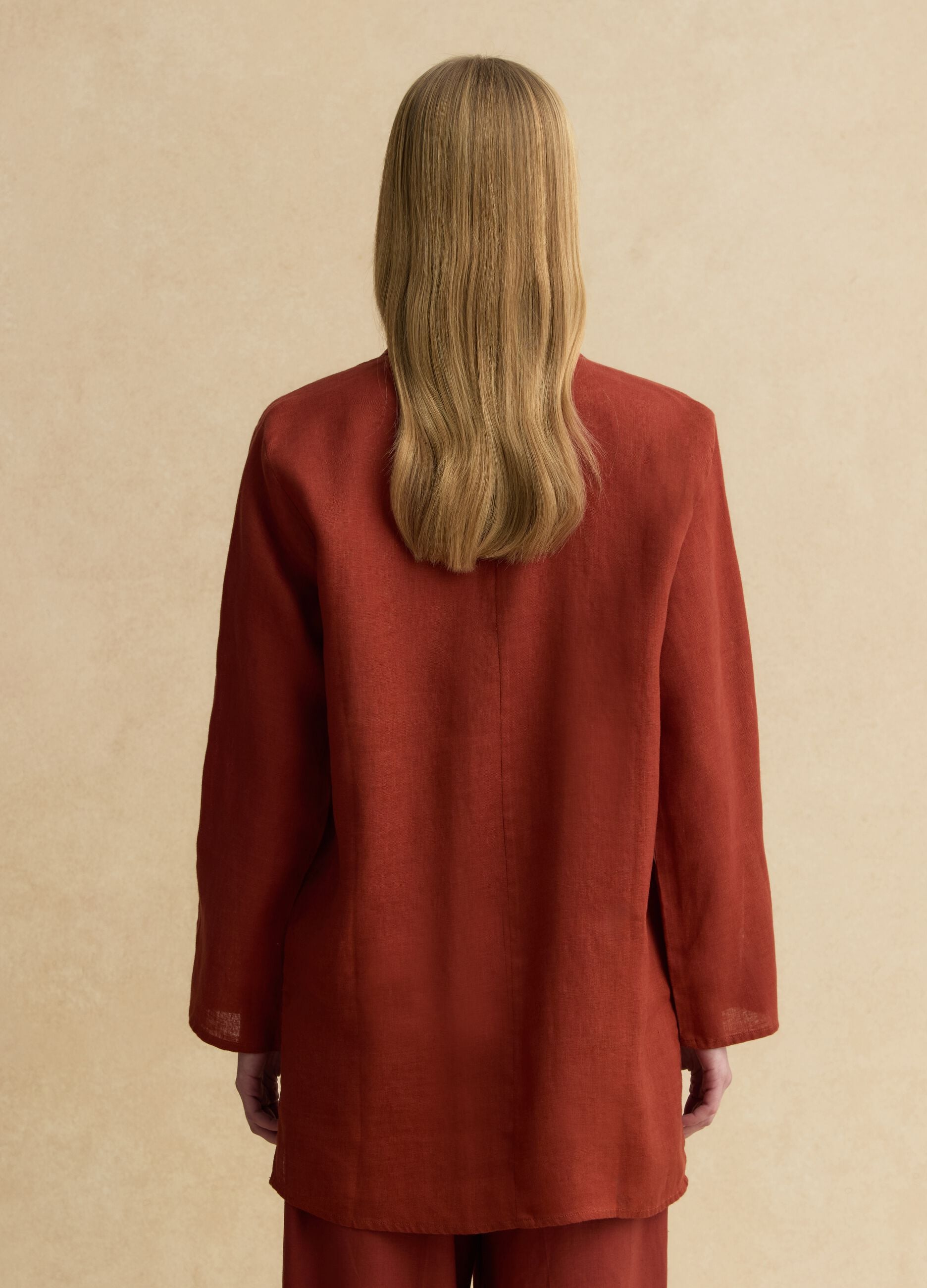 Red pure linen oversized shirt