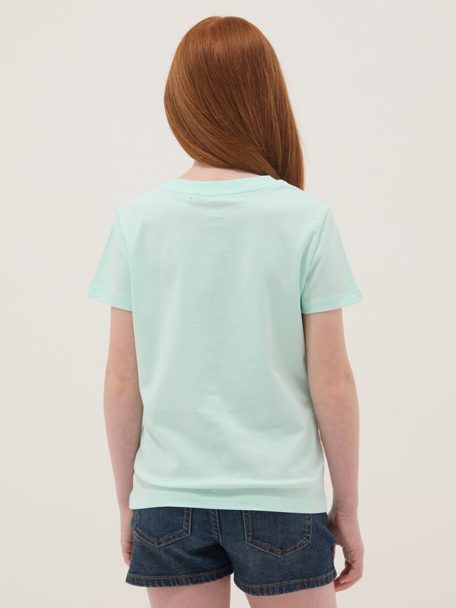 Girl's light blue pure cotton T-shirt regular fit with slogan_1