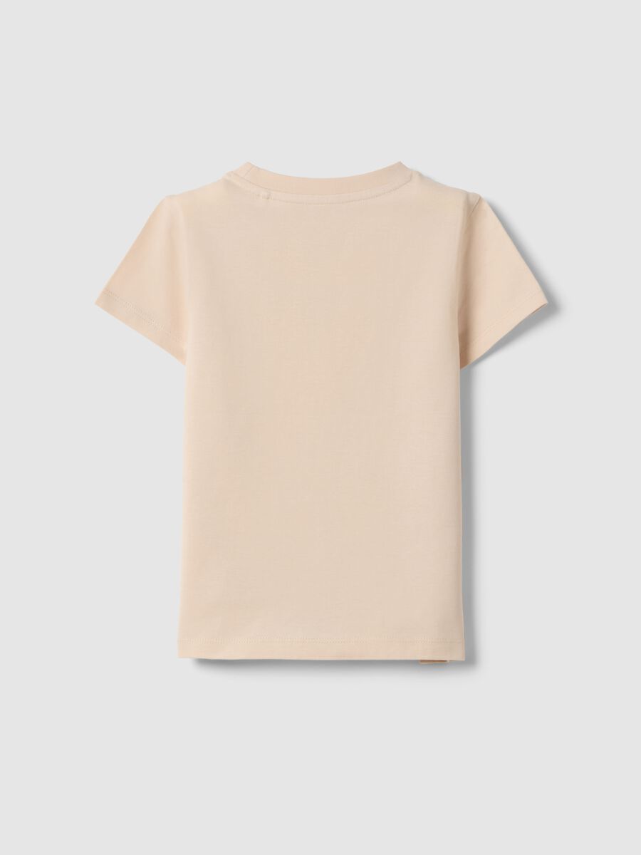 Beige pure cotton regular fit T-shirt with print for girls_1