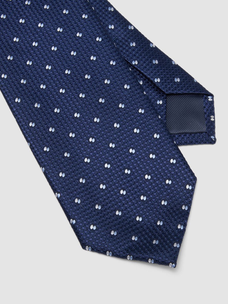 Cravatta blu pala 7,5 cm con motivo a pois_1