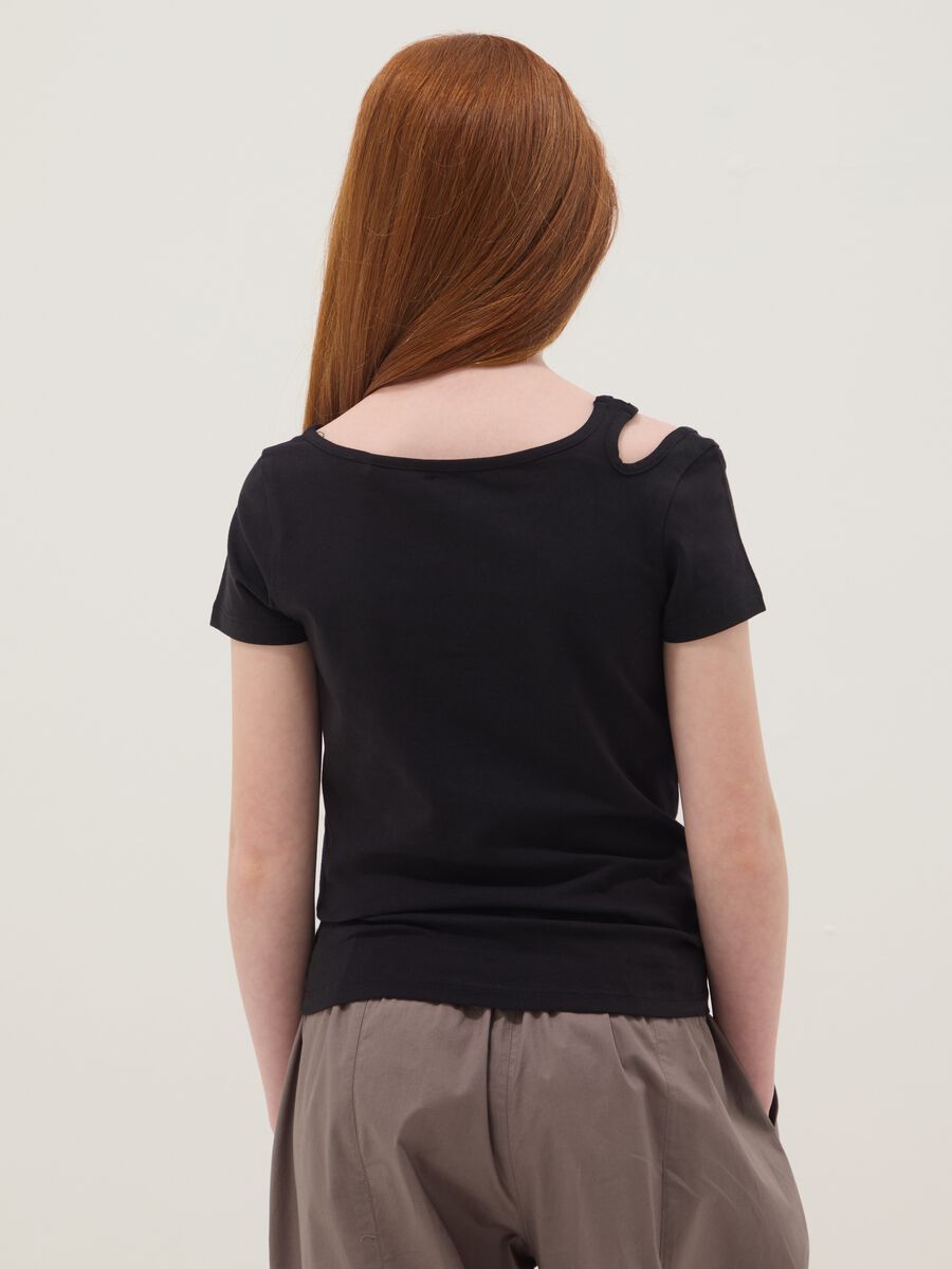 Black stretch cotton slim-fit girls' t-shirt_1