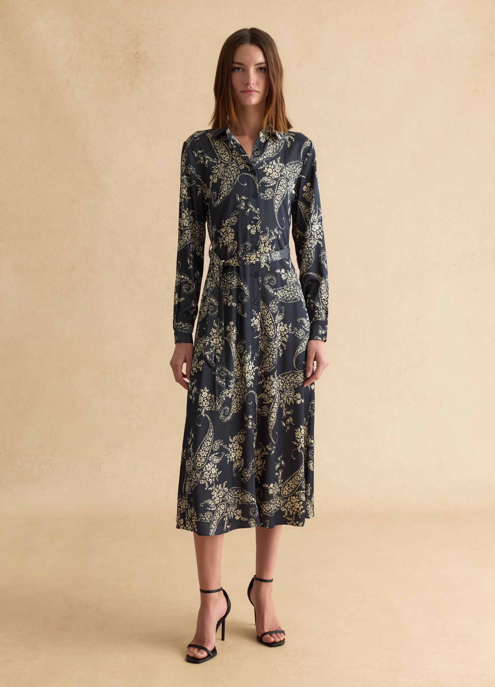 Multicolour viscose blend shirt dress regular fit with floral pattern