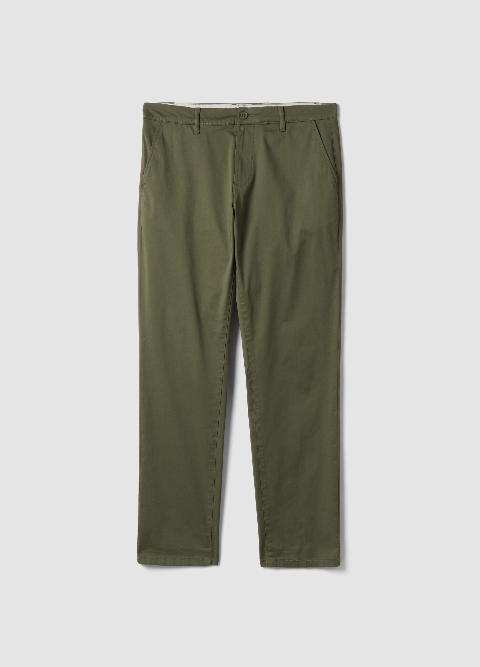 Regular fit stretch cotton green chino trousers