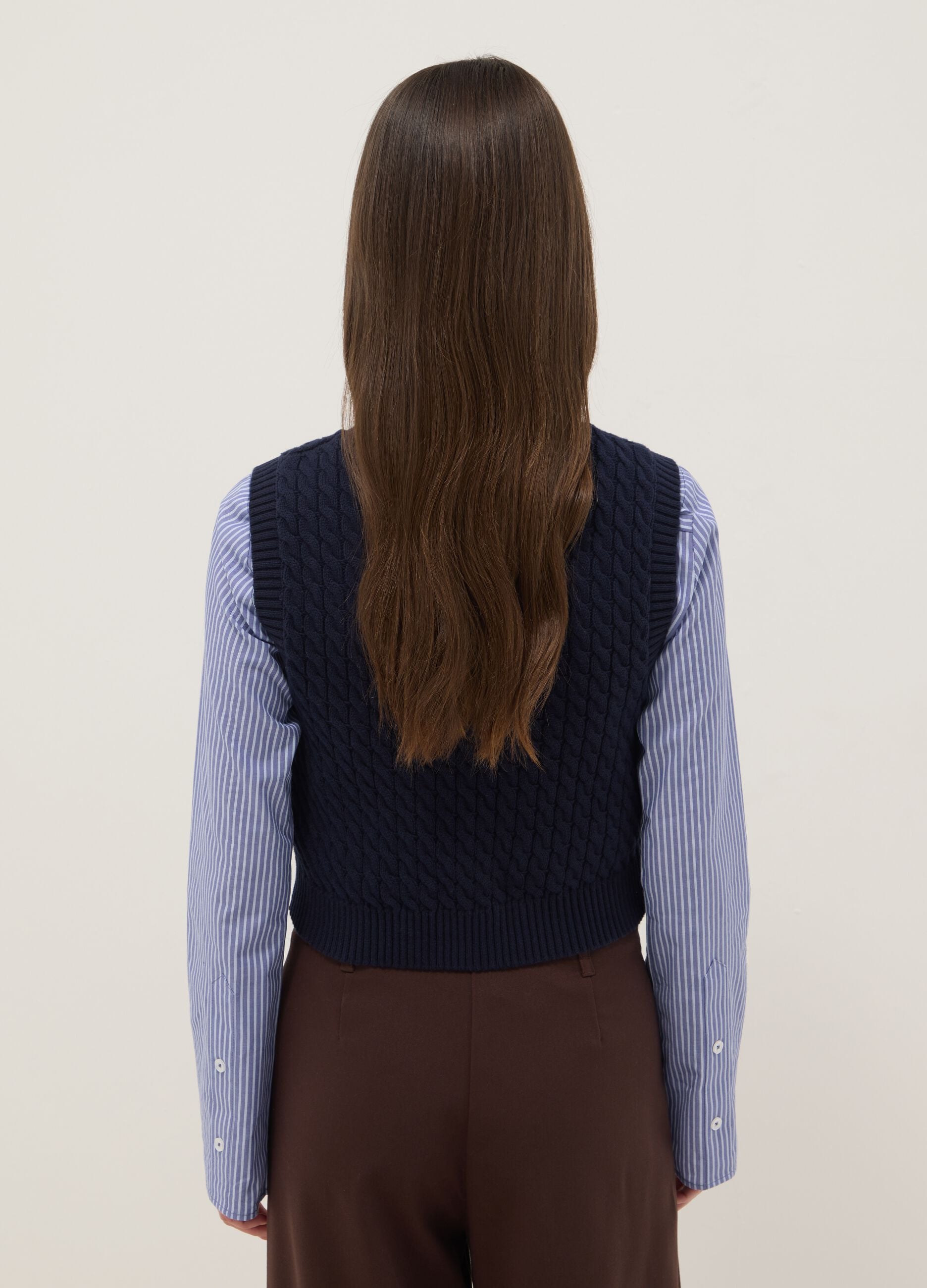 Blue pure cotton gilet regular fit with cable design
