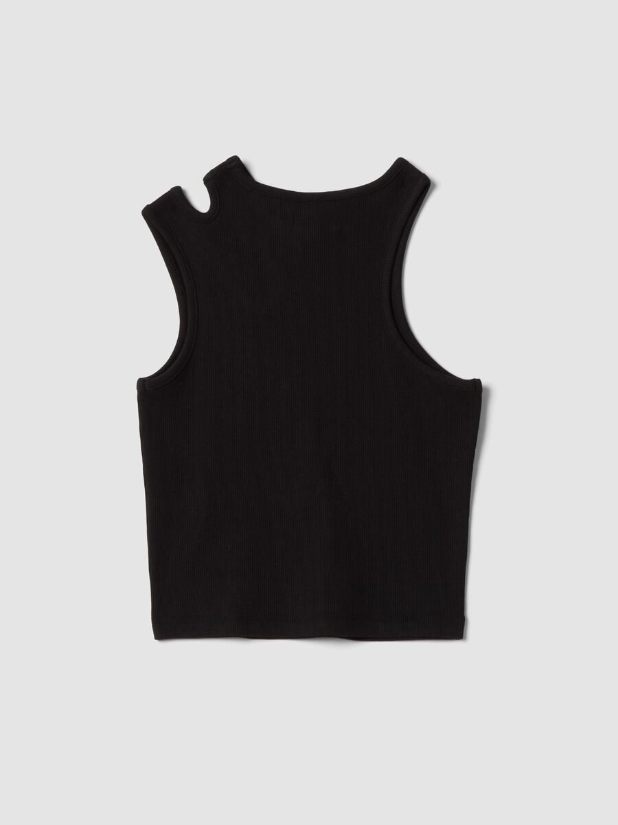 Black organic cotton tank top with asymmetric shoulder_4