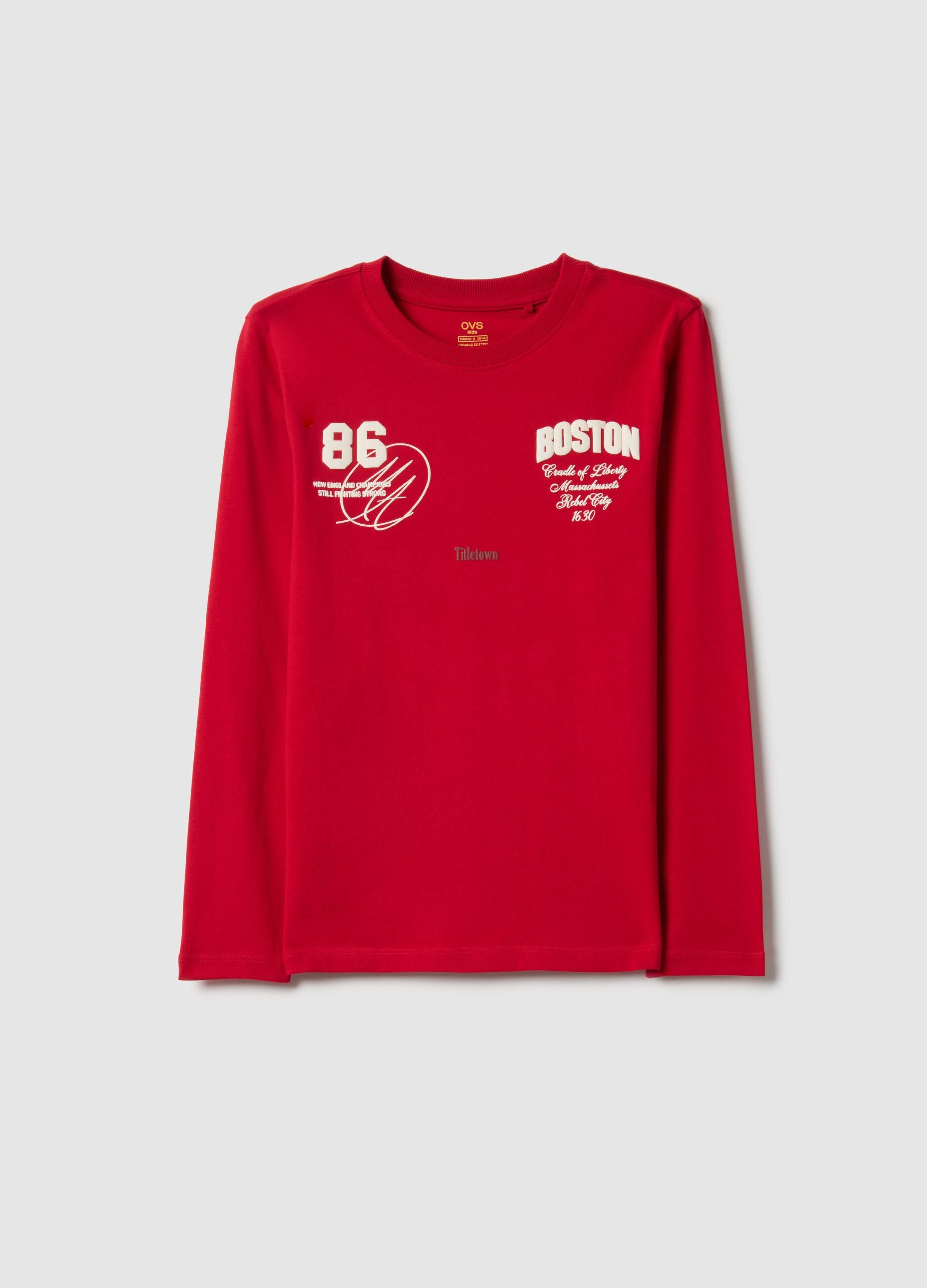 Red cotton regular fit t-shirt for boys