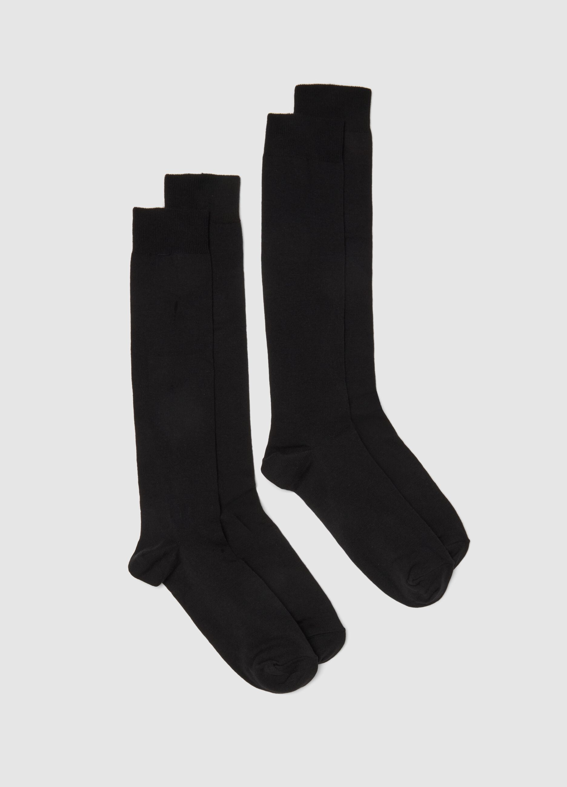 Two-pack black cotton blend long socks