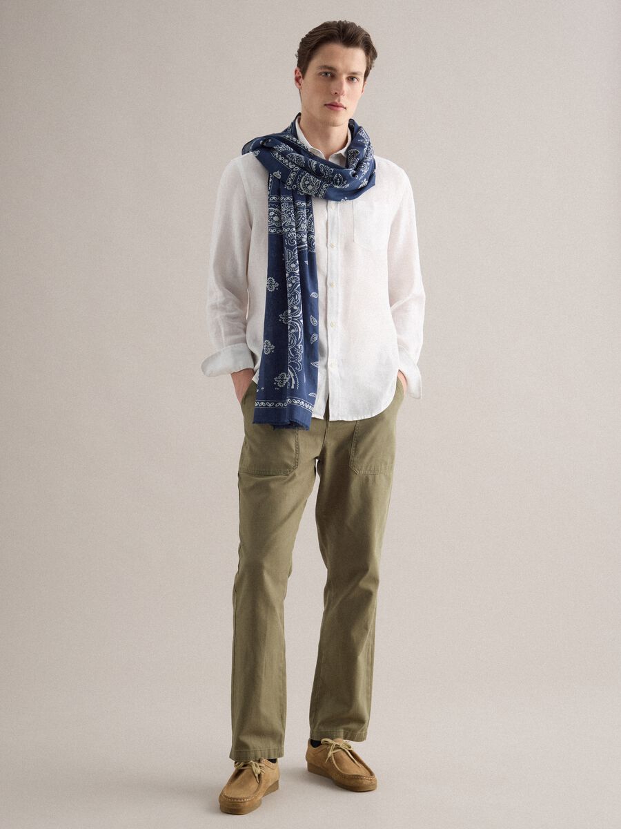 White long-sleeve pure linen shirt regular fit_1