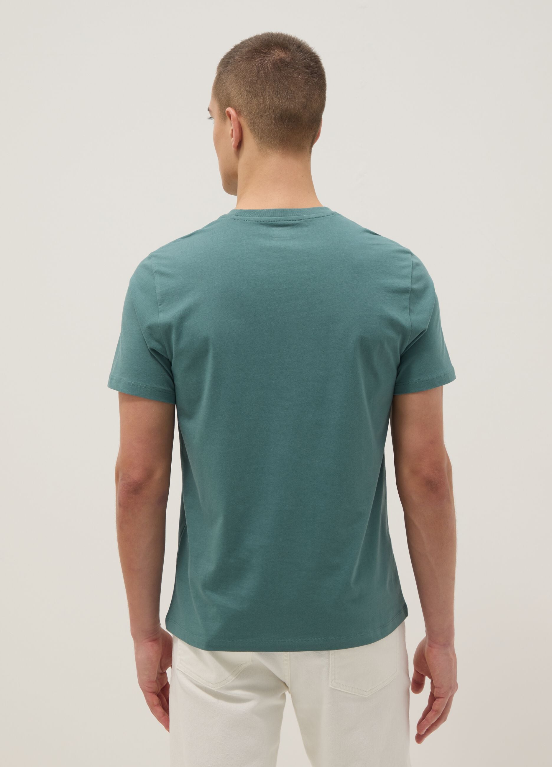 Green pure cotton V-neck regular fit T-shirt