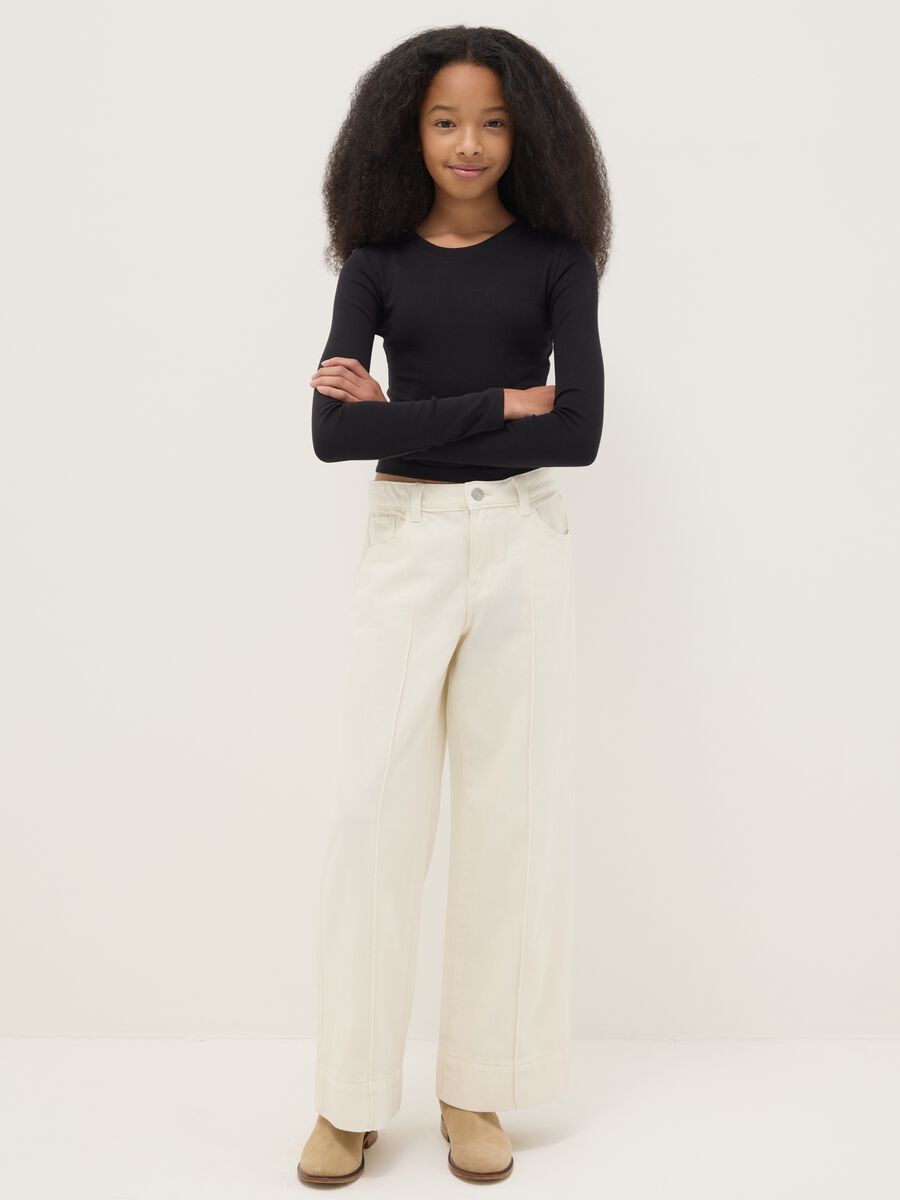 Girls' White Relaxed Leg Pure Cotton Trousers_0