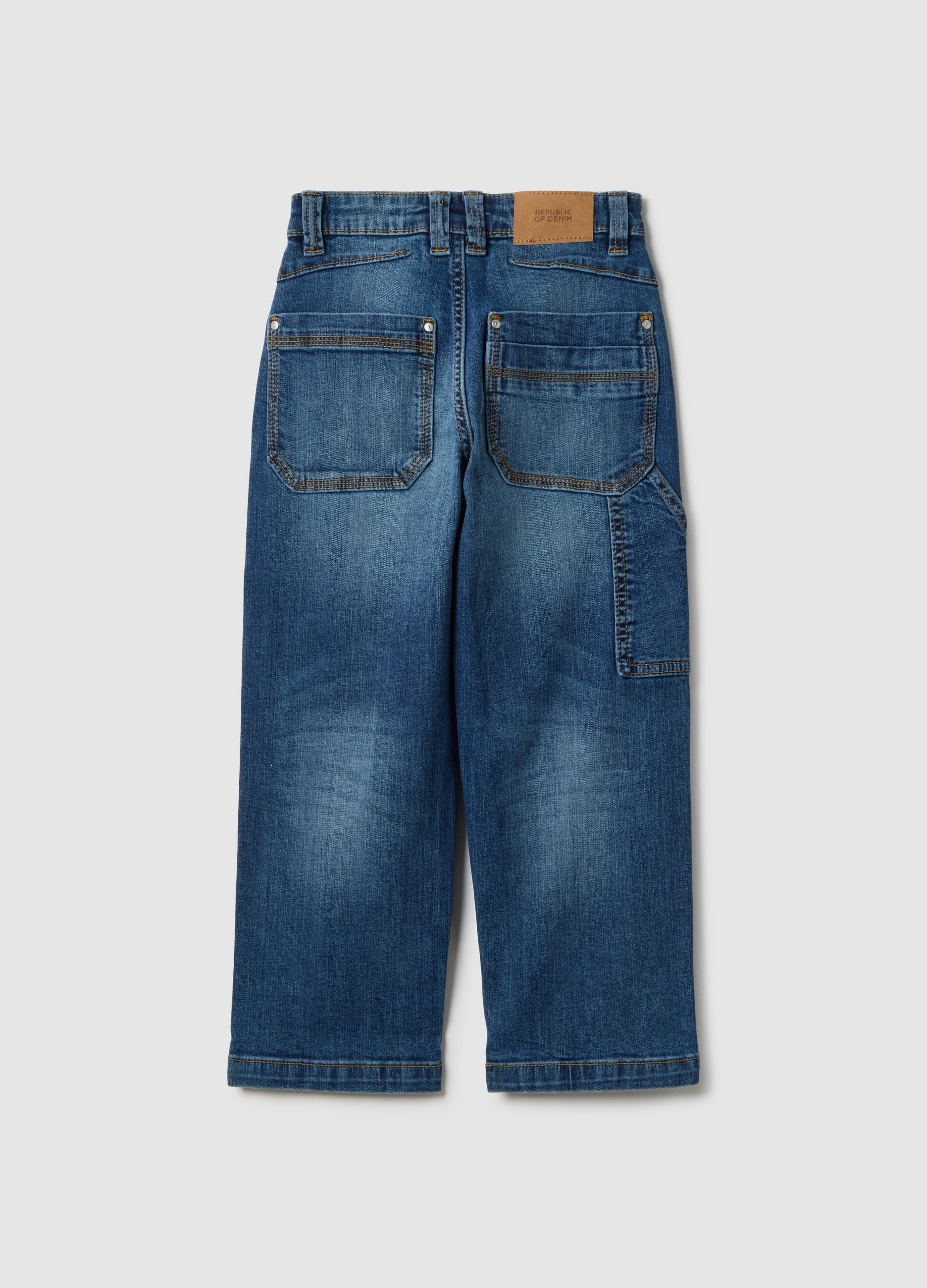 Children's blue stretch cotton wide leg jeans