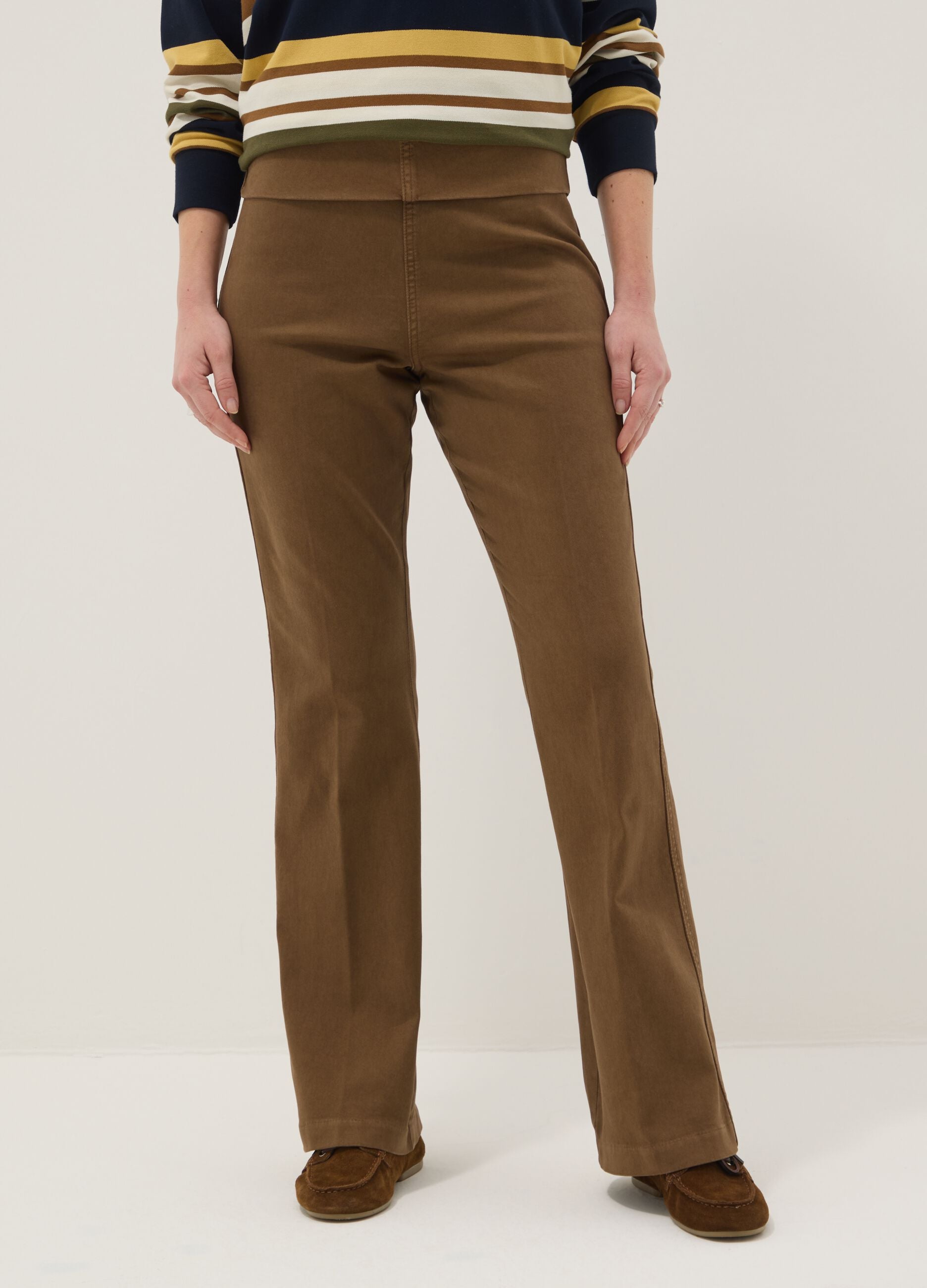 Brown Stretch Cotton Maternity Flare Trousers