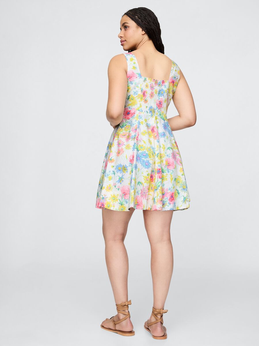Multicolour floral short dress in linen and viscose_5