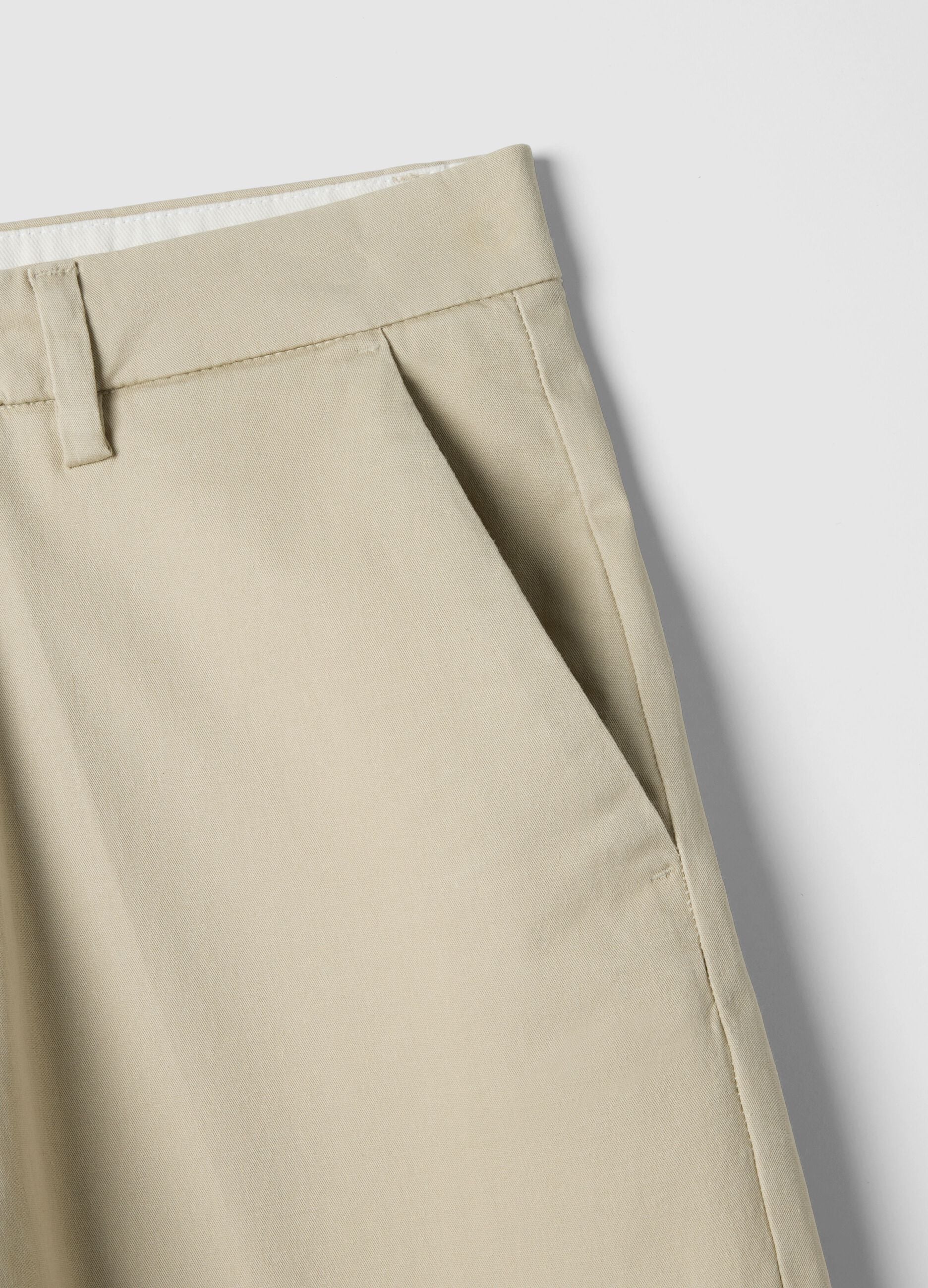 Beige Slim Fit Stretch Cotton Chino Trousers