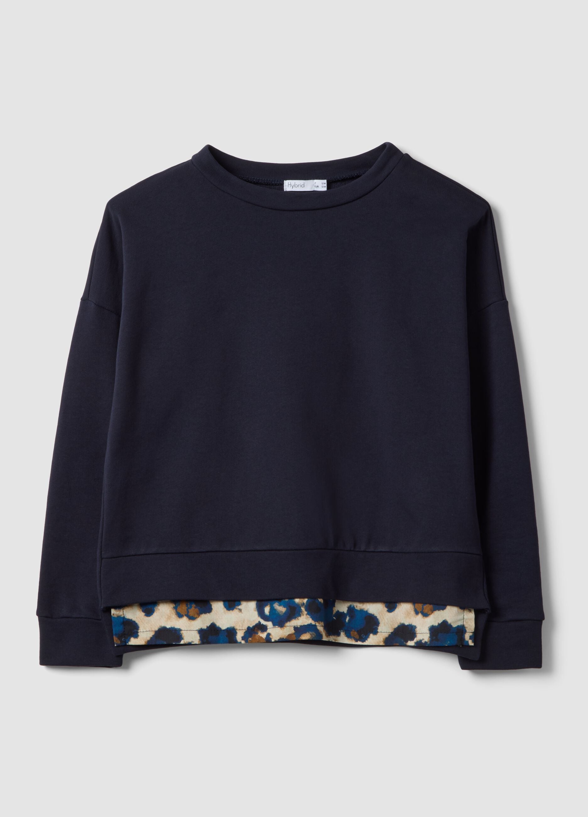 Regular fit blue stretch cotton crewneck sweatshirt with detail