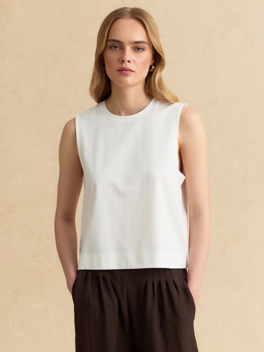 Tank top bianco in misto cotone regular fit_0