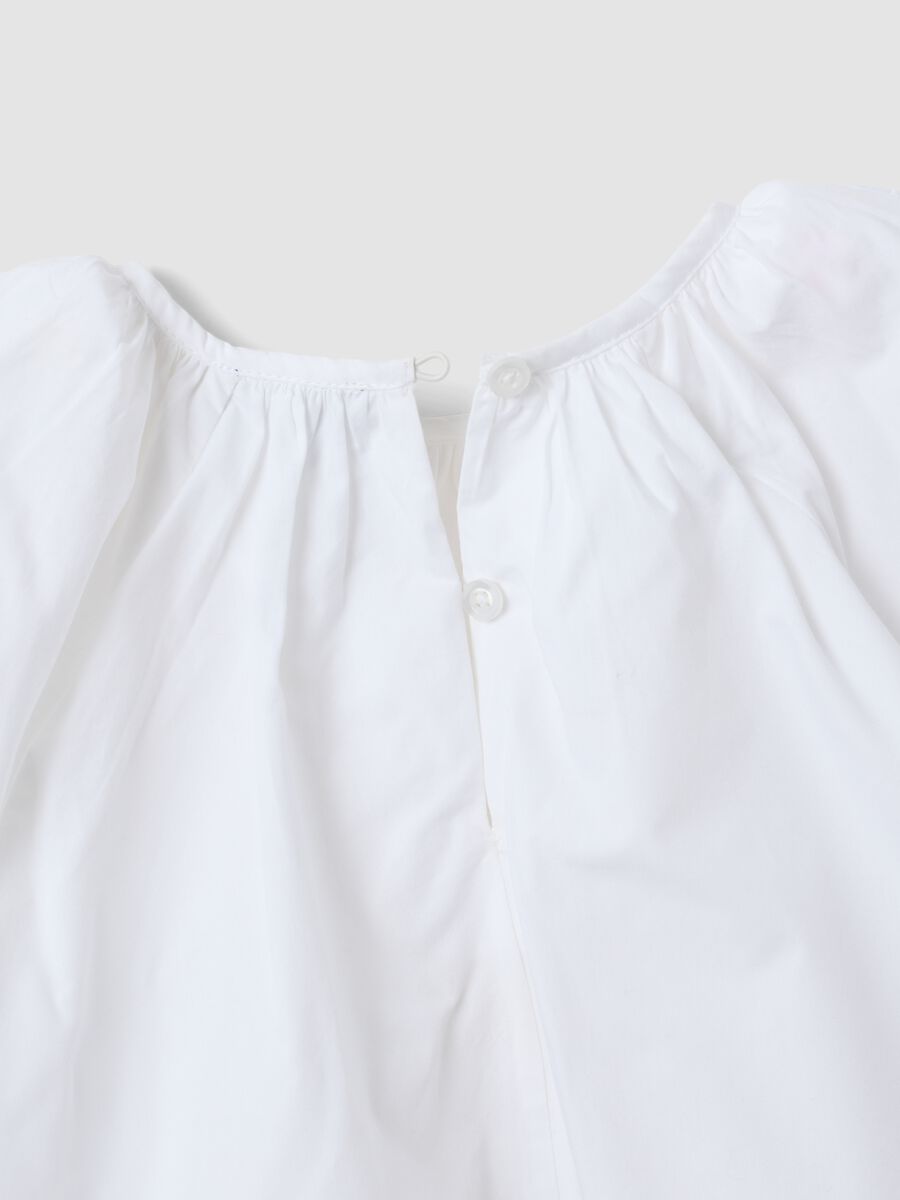 White pure cotton blouse with embroidery and gathered neckline for girls_4