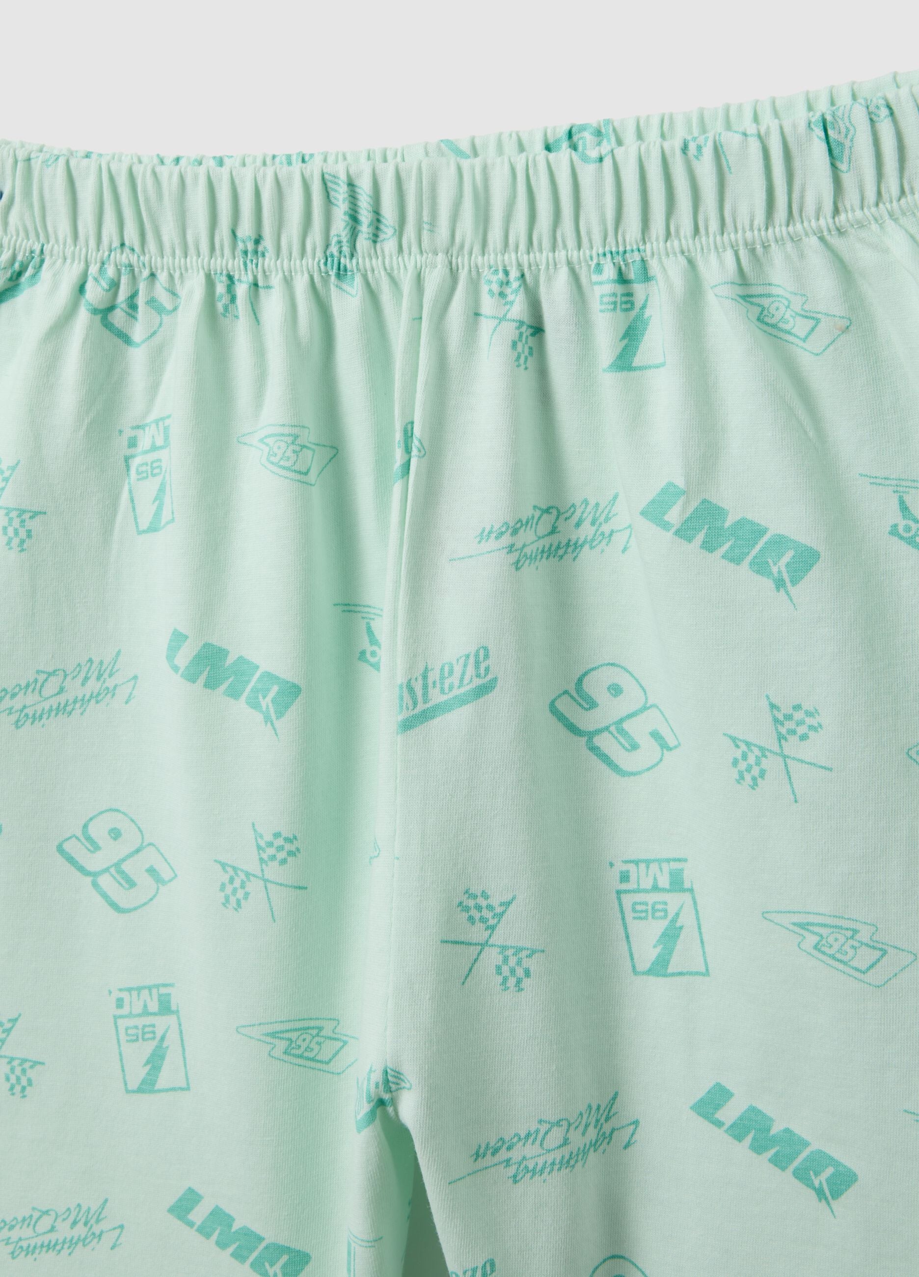 Children's green short pyjamas in pure cotton, regular fit with prints