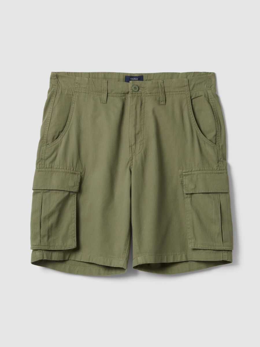 Green regular-fit pure cotton cargo shorts_4