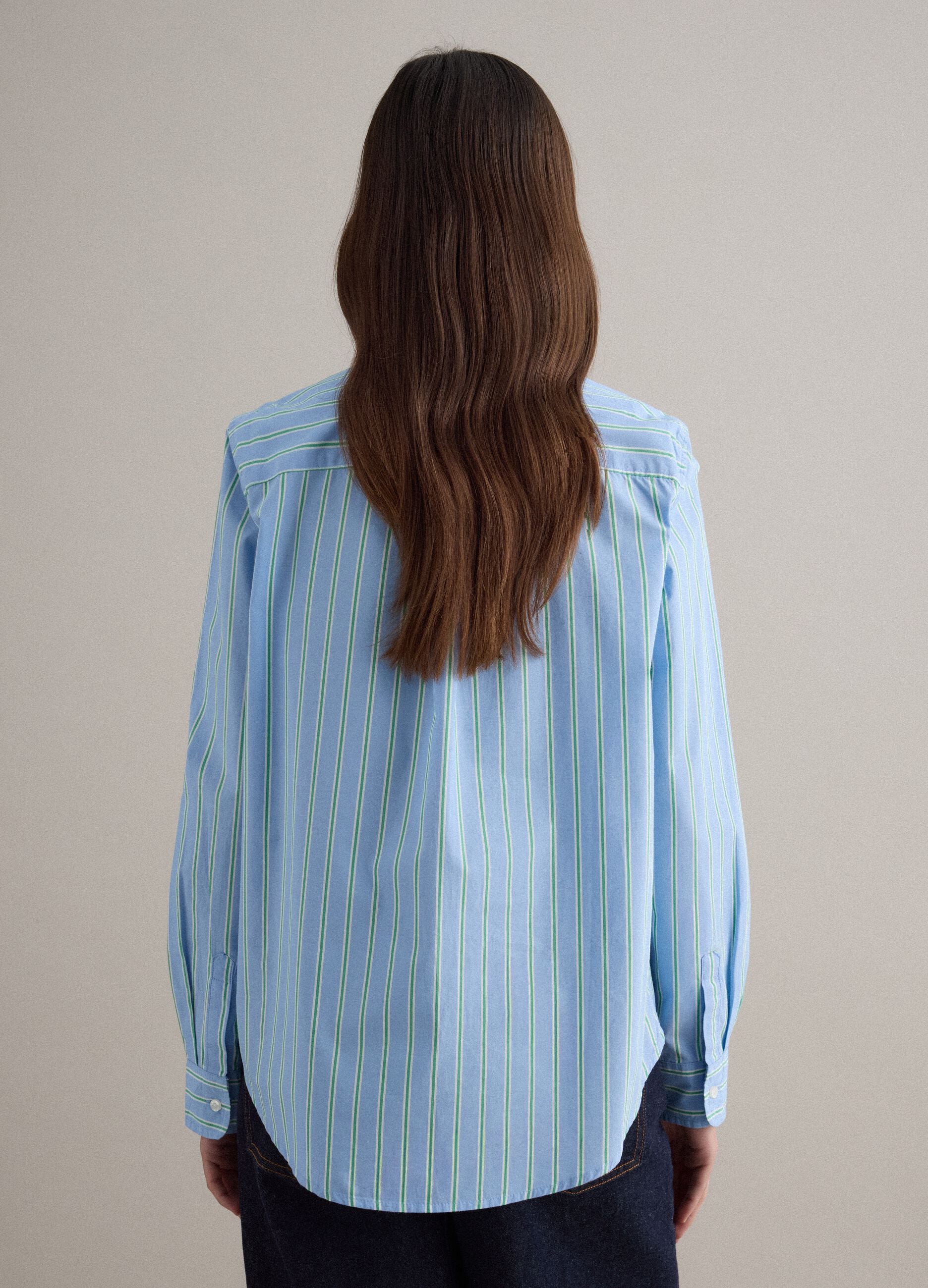 Light blue pure cotton striped shirt with regular fit
