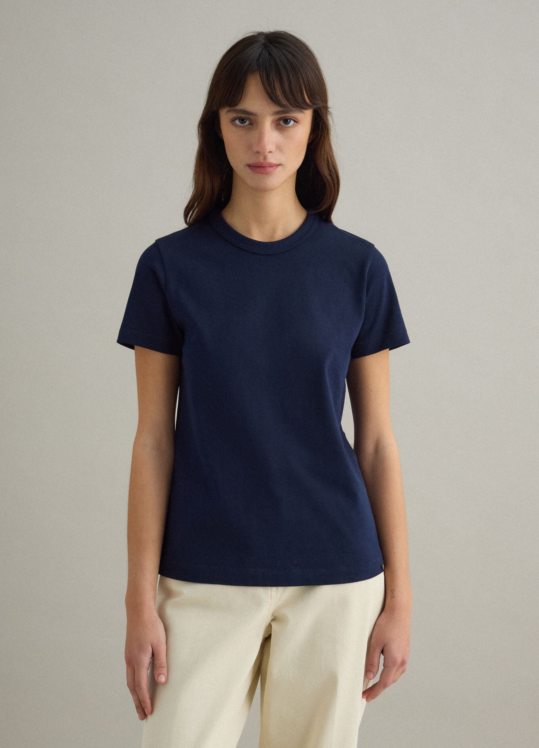 Regular Fit Blue Crewneck Pure Cotton T-Shirt