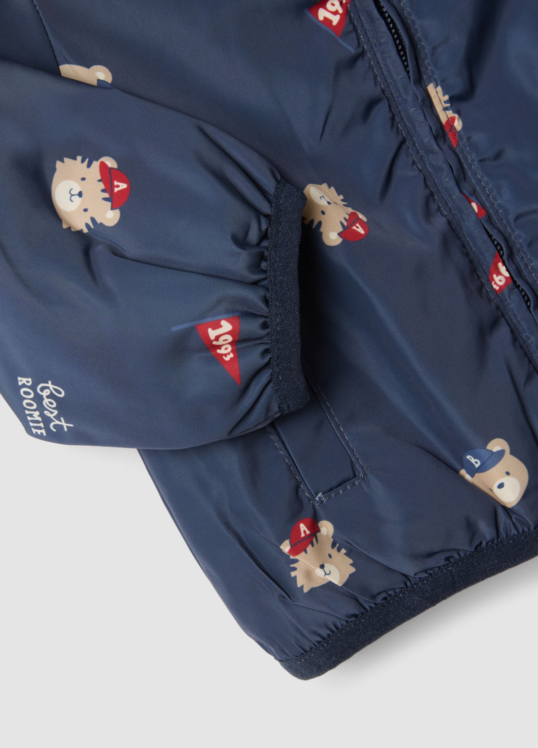 Blue baby hoodie jacket with zip and teddy bear print
