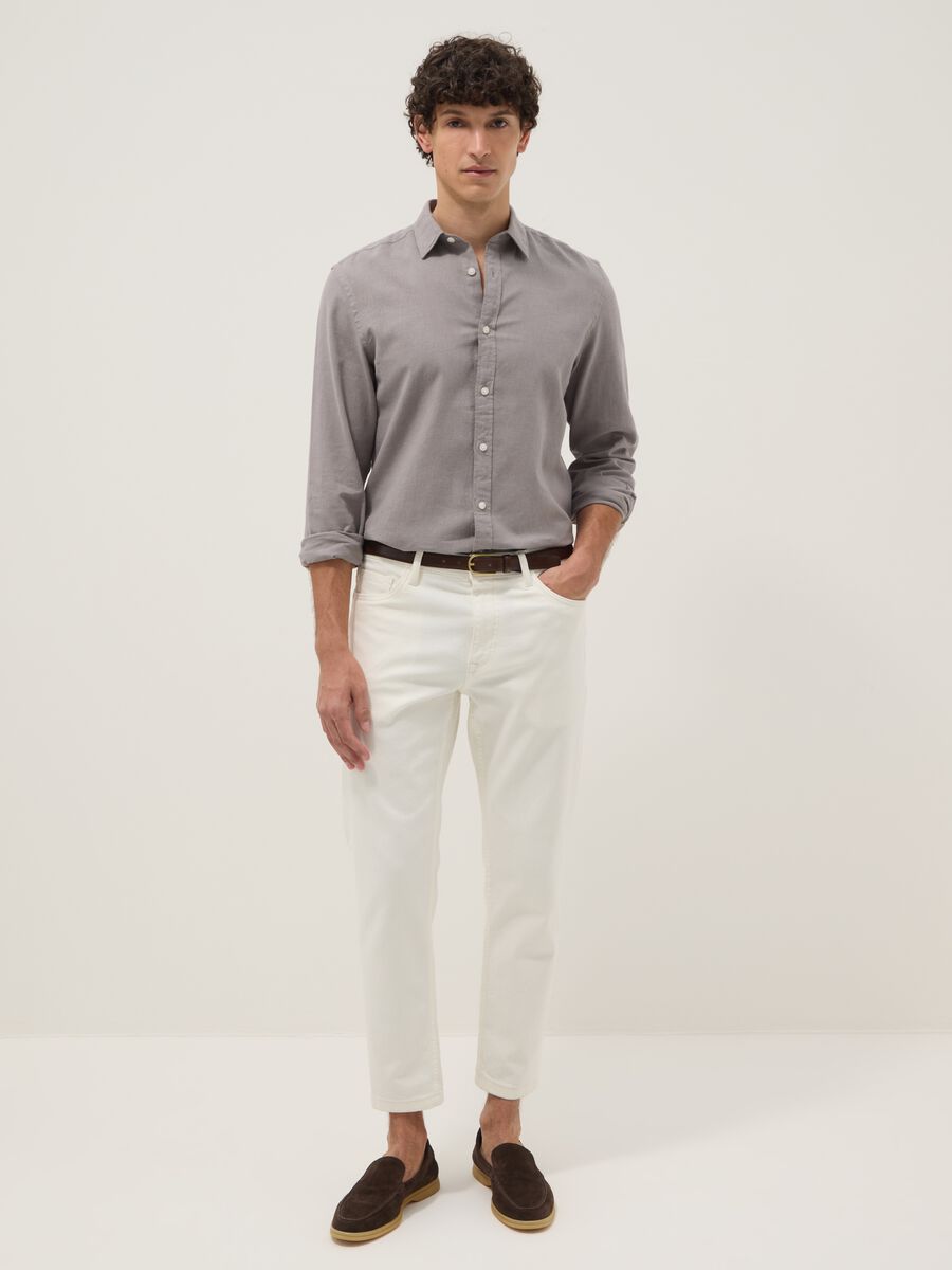 Grey linen-cotton blend shirt with regular fit_2