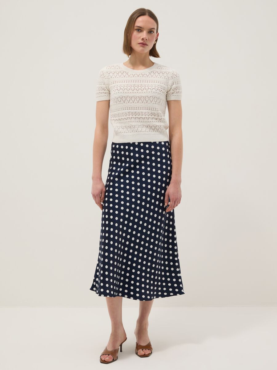 Long pure cotton skirt with multicoloured polka dots, regular fit_0