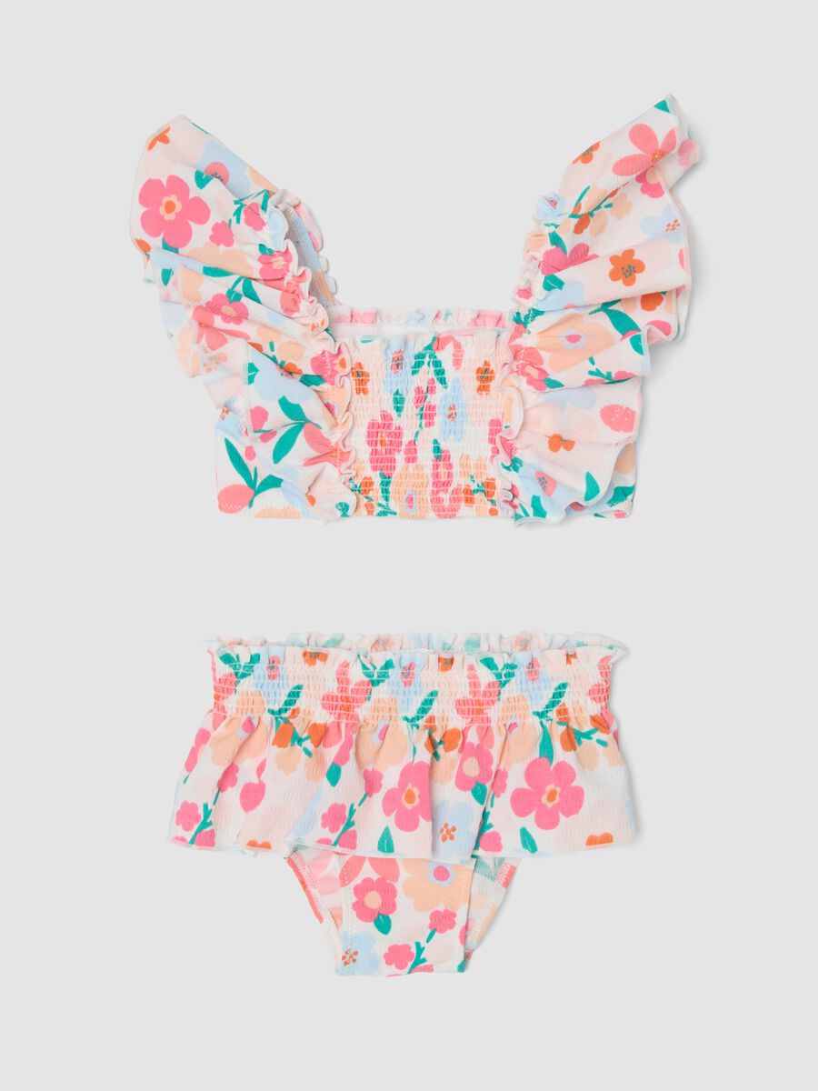 Bikini multicolor in tessuto elasticizzato con volant per bimba_0