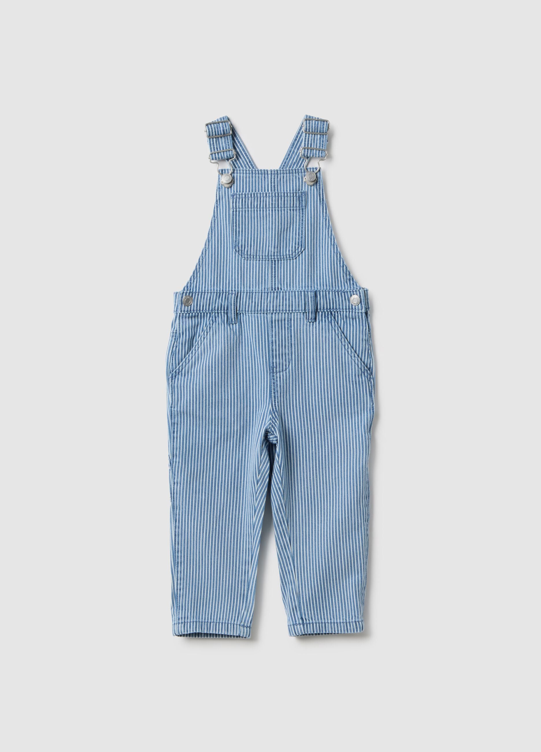 Pure cotton regular fit baby dungarees with blue stripes