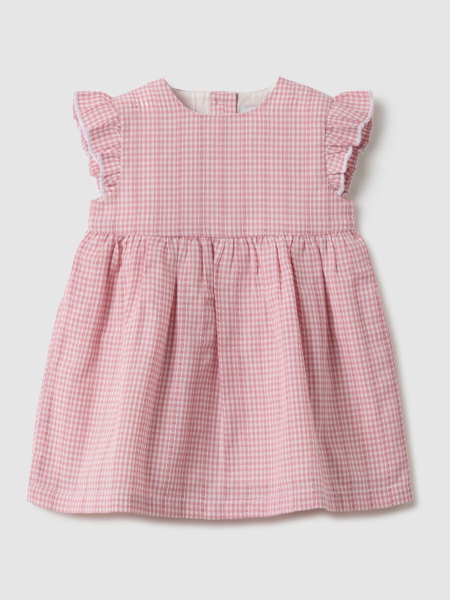 Multicolour Checked Pure Cotton Baby Dress with Ruffles, Regular Fit_0