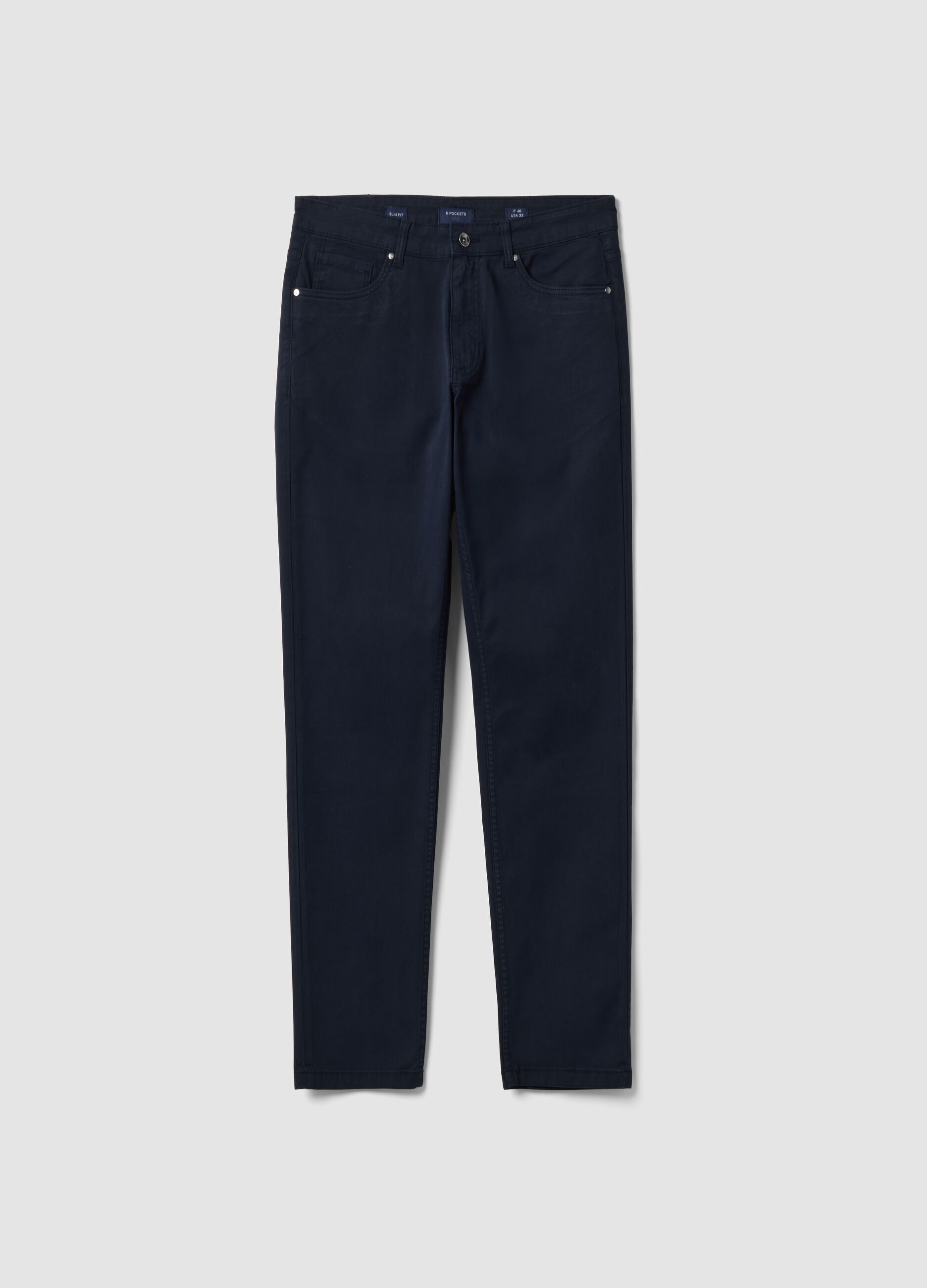 Blue slim-fit stretch cotton twill trousers