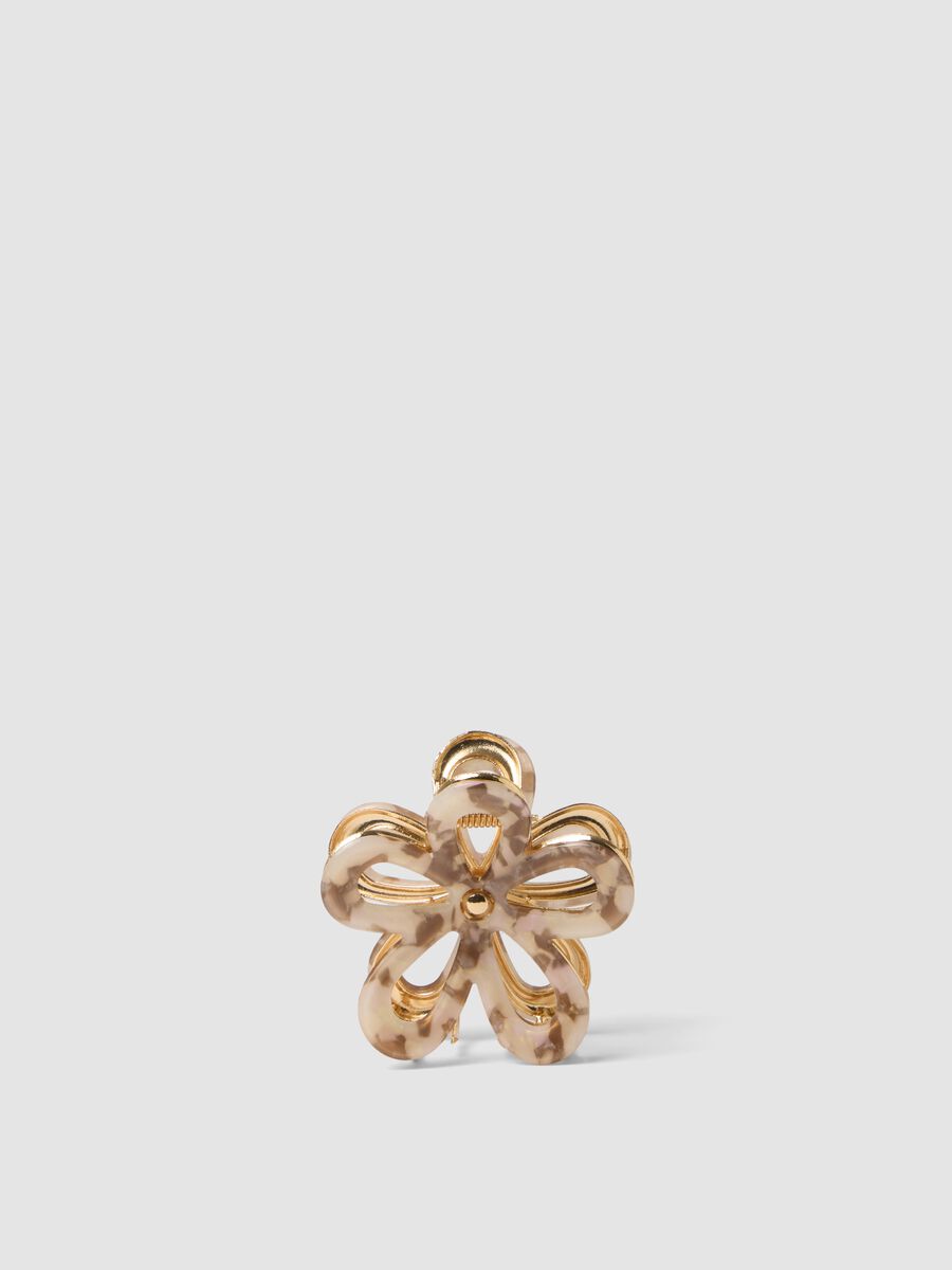 Beige and brown flower hair clip_0