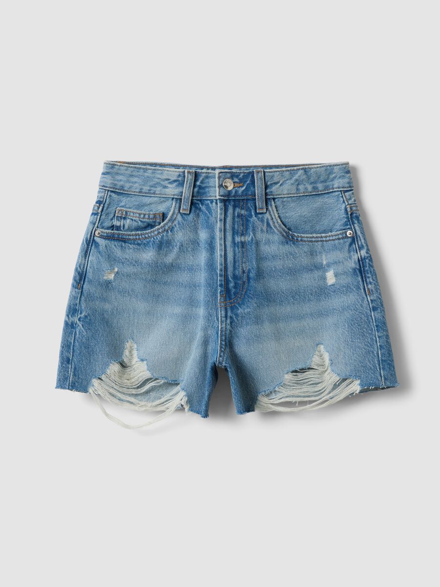 Light blue pure cotton denim shorts_4