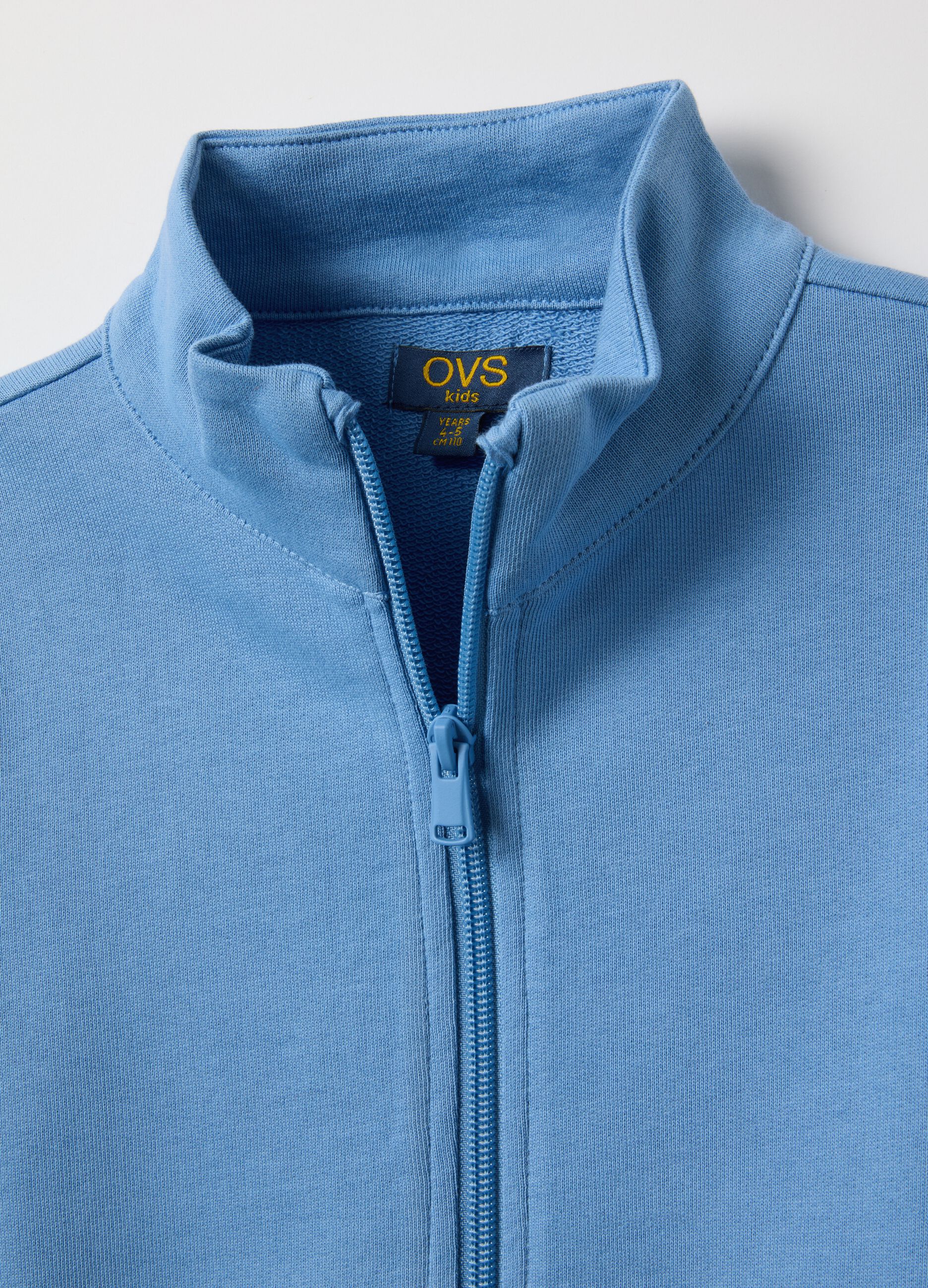 Blue pure cotton regular fit kids' sweatshirt with full zip