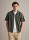 Green short-sleeve pure organic cotton shirt with bowling collar, regular fit_0
