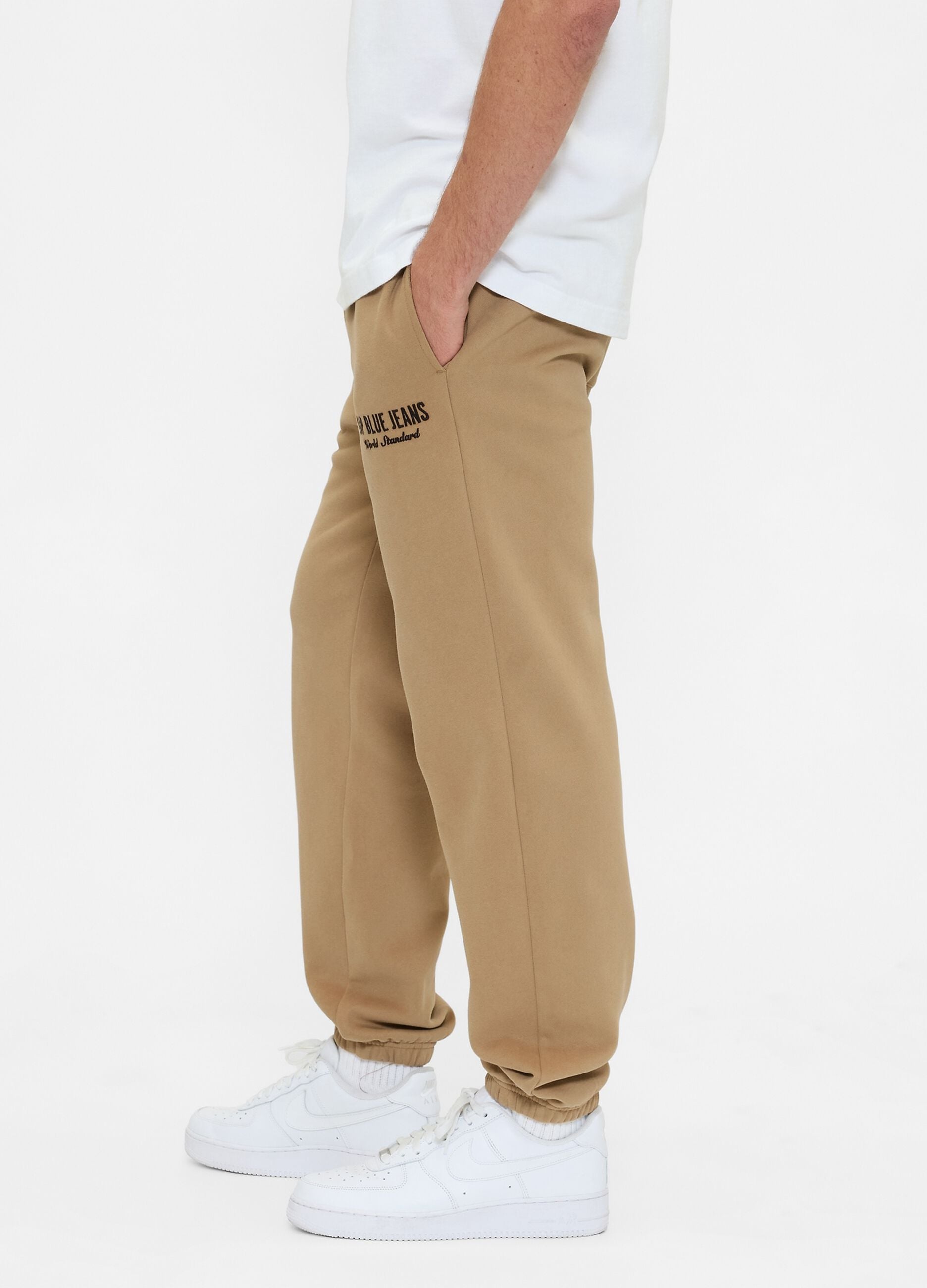 Beige jogger trousers in cotton and polyester blend