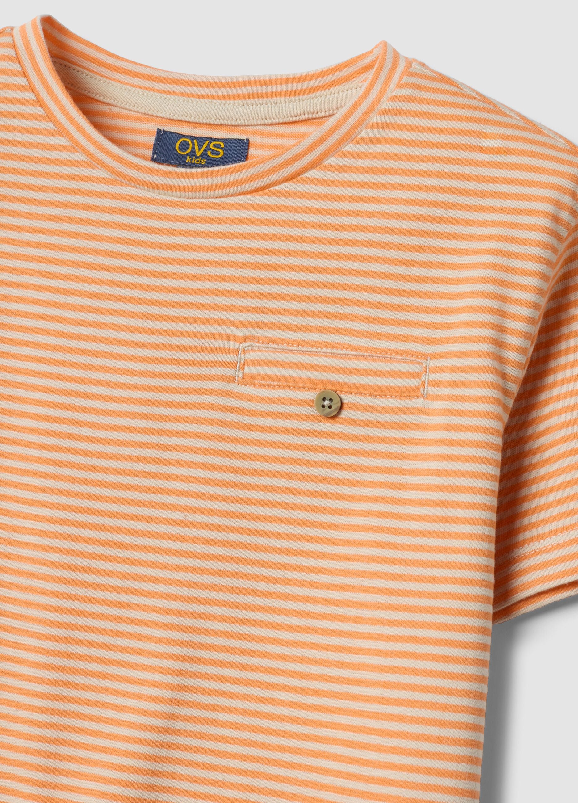 Orange and beige cotton-blend set with T-shirt and shorts