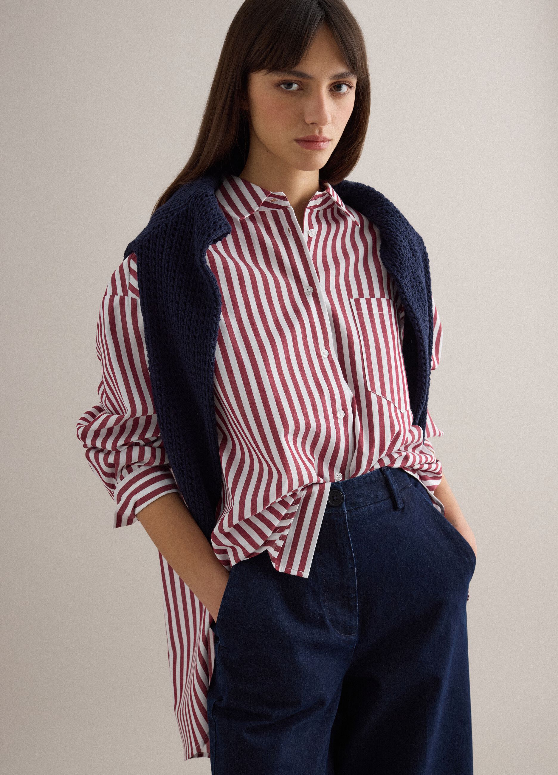 Multicolour striped pure cotton oversized fit shirt