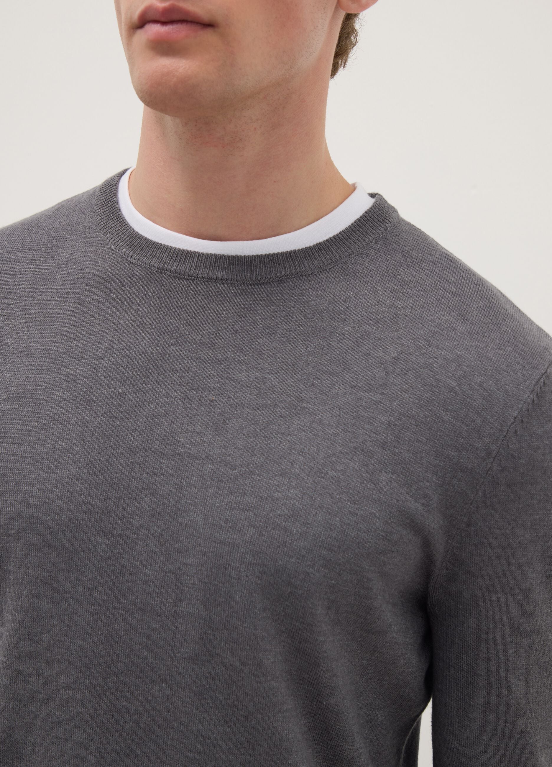 Grey crew neck cotton blend jumper regular fit