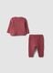 Pink organic cotton openwork knit set for baby girl_1